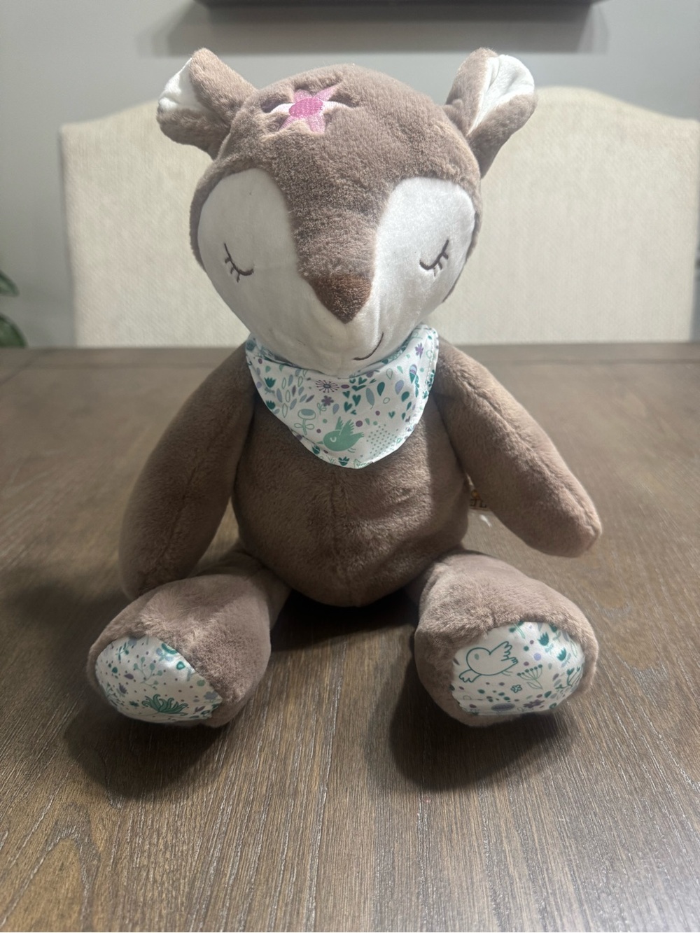 Soft Brown Deer Plush Toy with Floral Bandana - Kids Toy